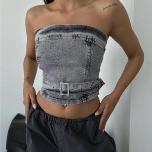 Jean Strapless Crop Top (Piral) Grey/Light
